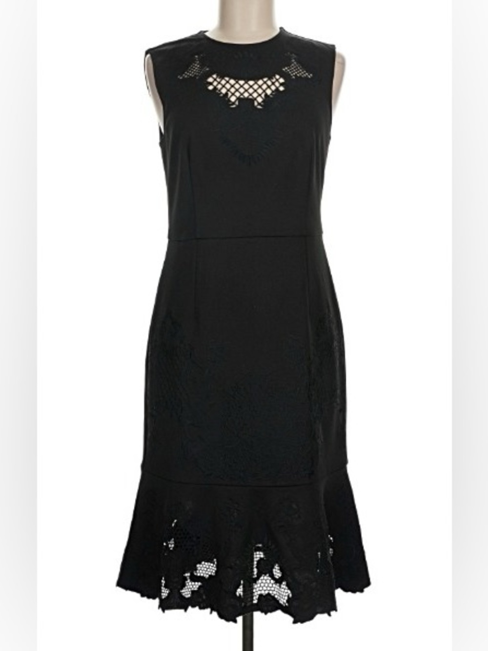 Ted Baker Black Sleeveless Midi Dress with Lace Insets